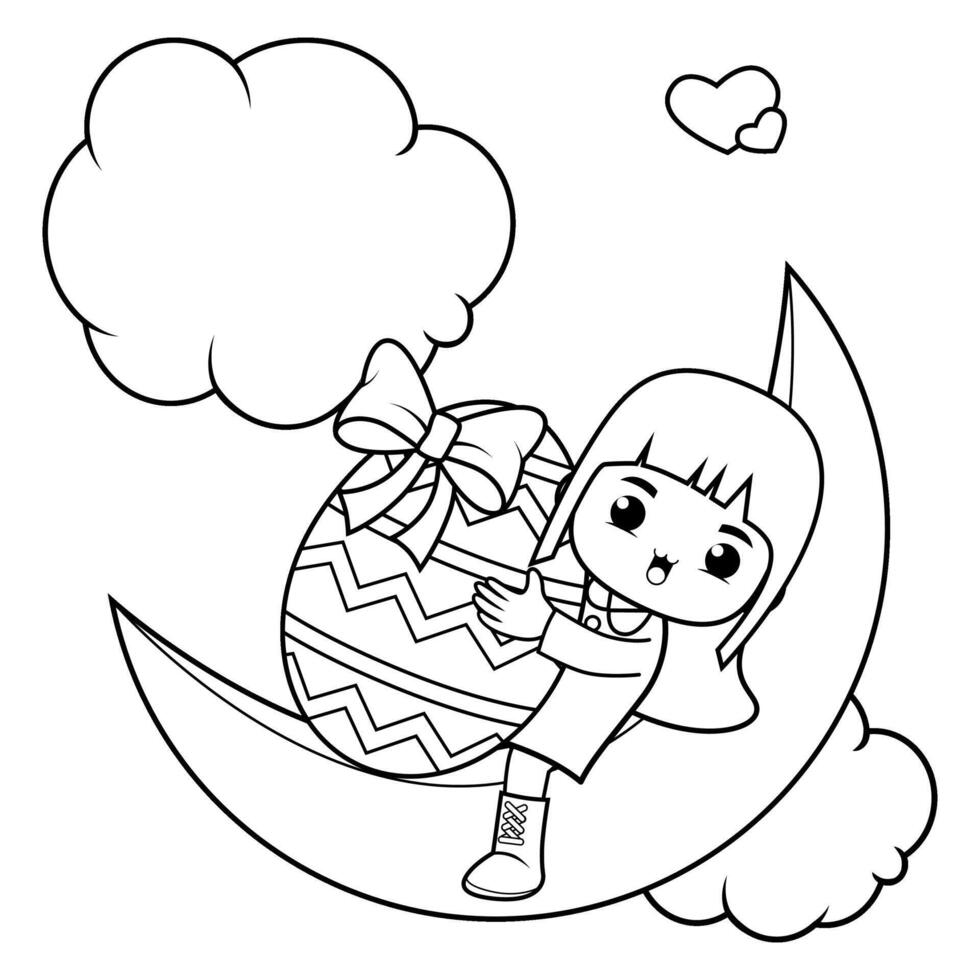 Easter Girl Coloring Page For Kids vector