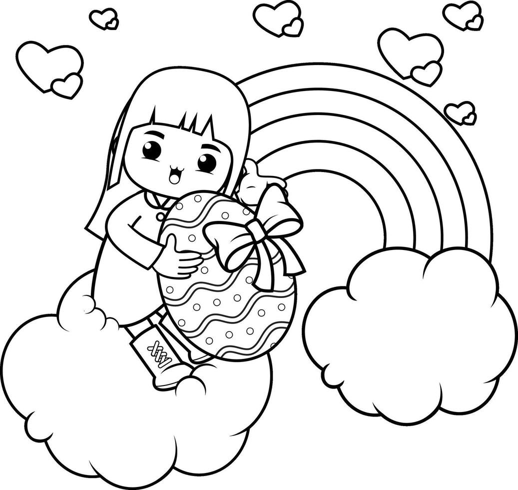 Easter Girl Coloring Page For Kids vector