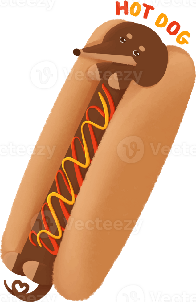 cute hot dog Dachshund dog in sausage bun seamless pattern png