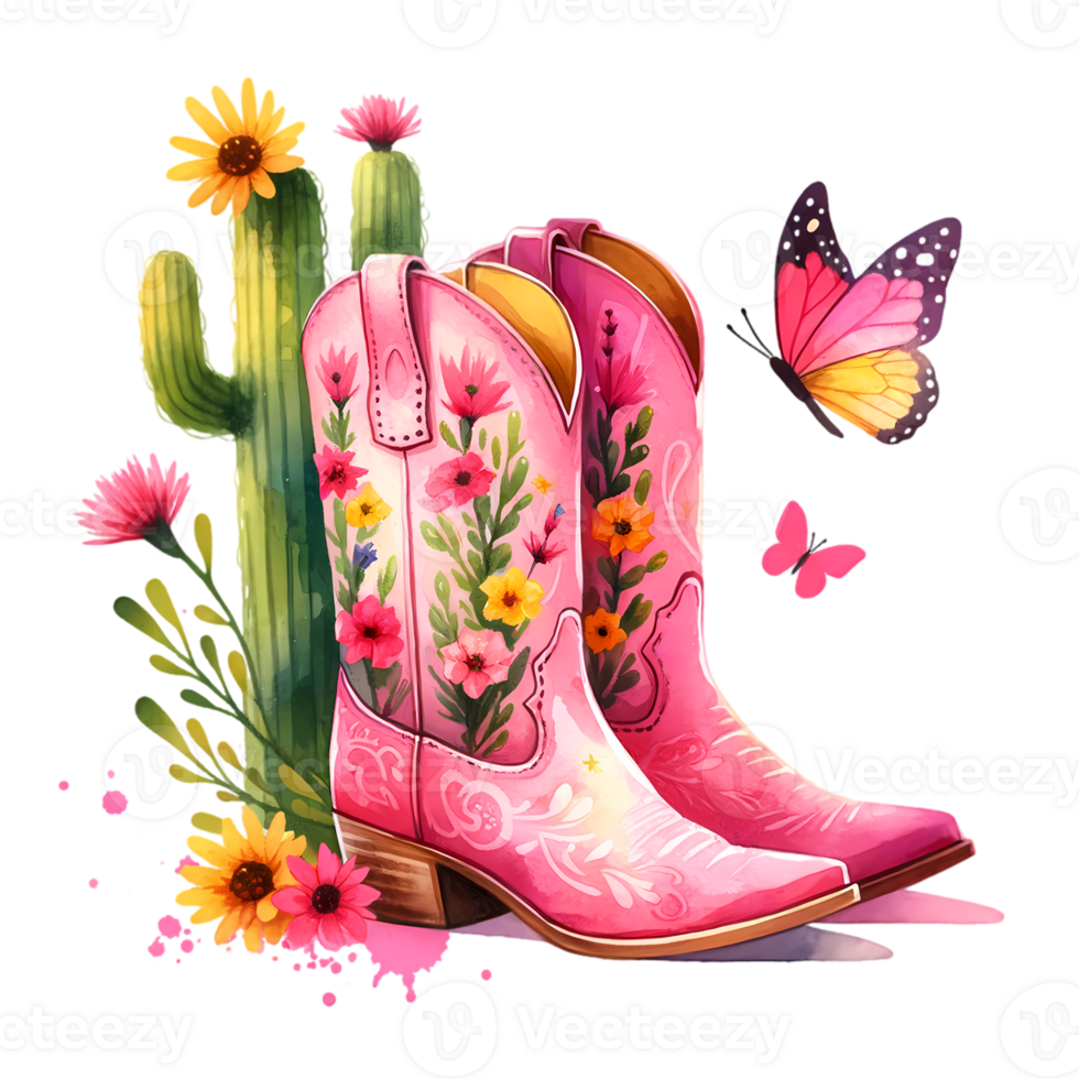 ai genererad blommig Västra cowgirl stövlar illustration png