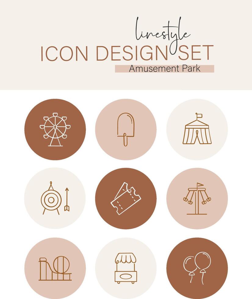 estilo de línea icono diseño conjunto diversión parque vector