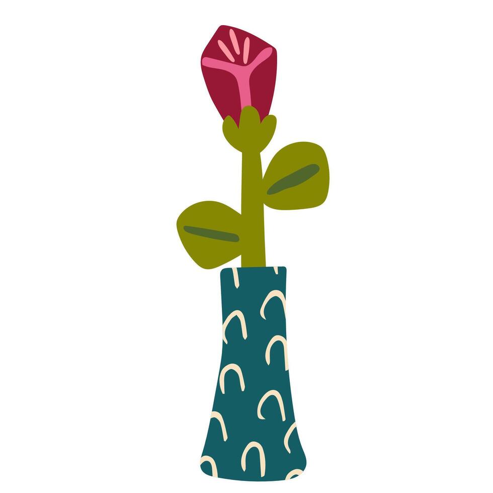 mano dibujado Rosa flor en un florero en un blanco antecedentes. elementos para logo, negocio tarjeta, folleto vector