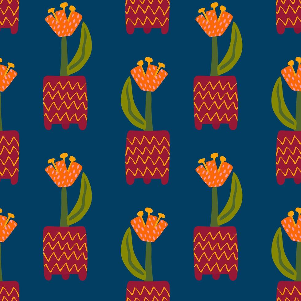 sin costura modelo con mano dibujado tulipán en un florero. fondo, envase papel vector