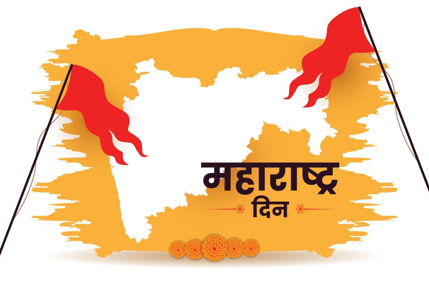 Maharshtra Day Celebration with Maharshtra Map and hindu maratha flag card banner Vector