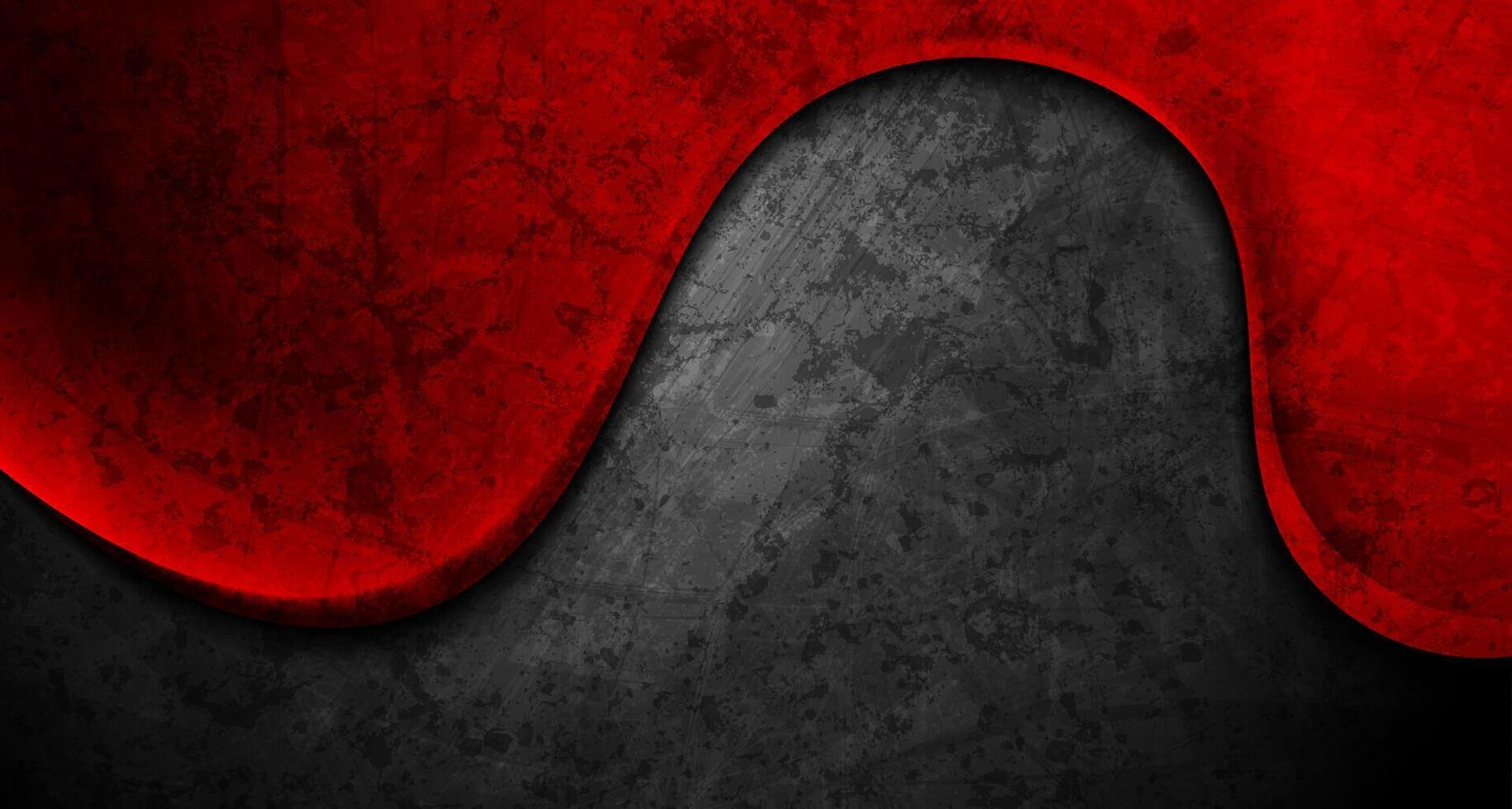 Contrast black and red wavy grunge abstract background vector