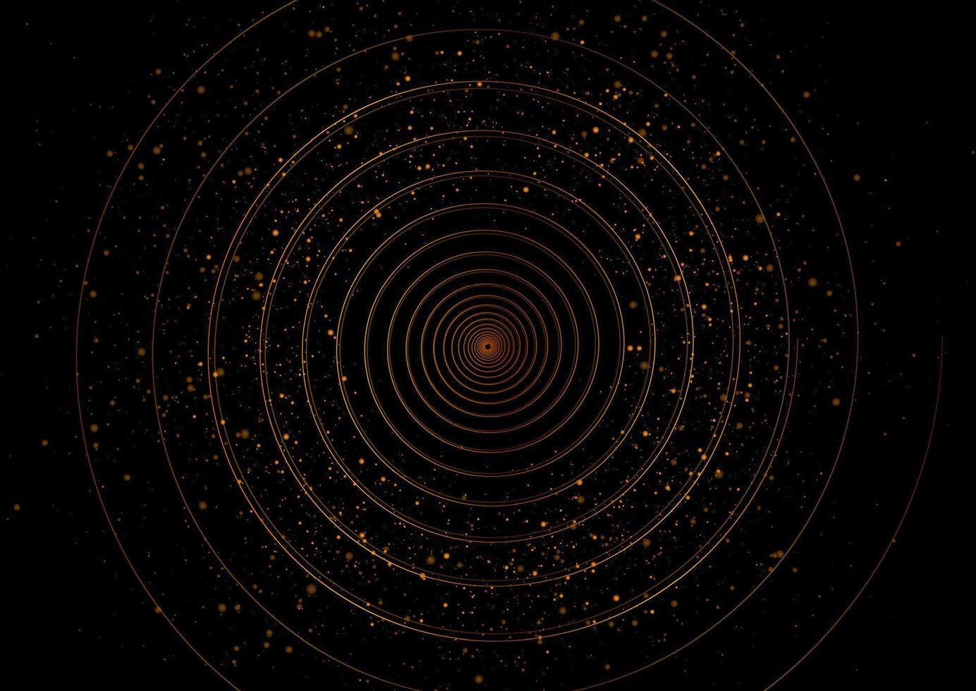 Golden linear spiral and shiny dots abstract background vector