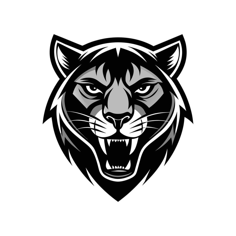 AI generated Head of a lion vector illustration mascot face art black and white design on white a white background