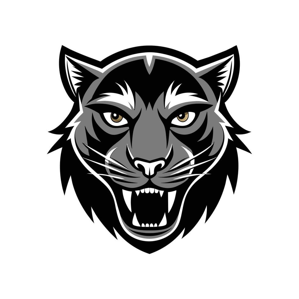 AI generated Head of a lion vector illustration mascot face art black and white design on white a white background