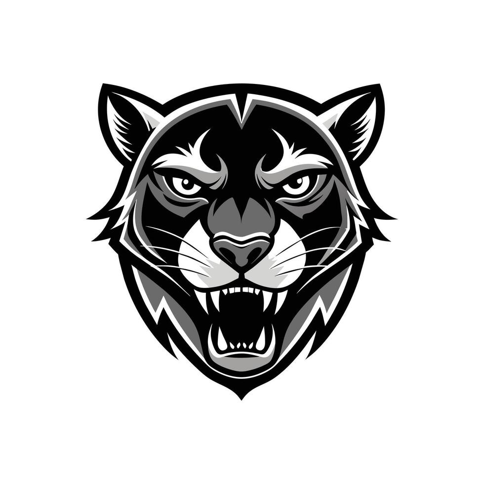 AI generated Head of a lion vector illustration mascot face art black and white design on white a white background