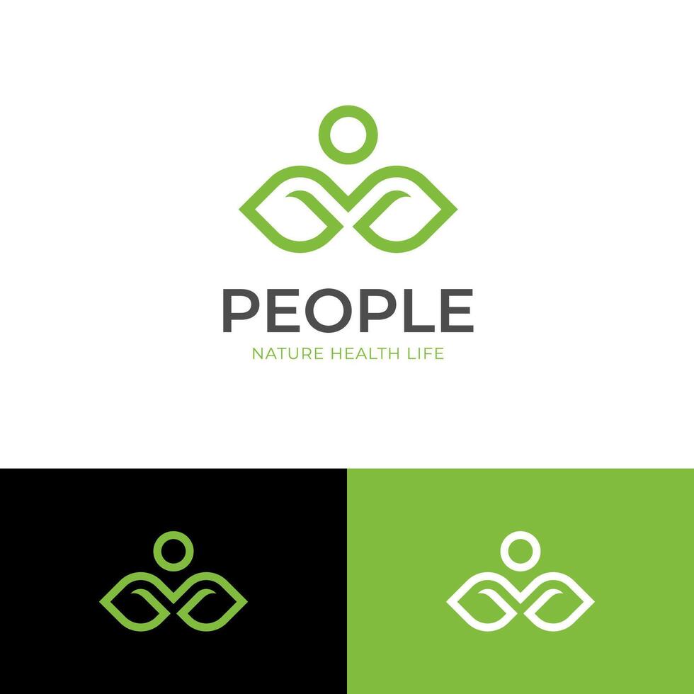 personas salud vida logo icono diseño. personas crecer con verde hoja icono símbolo para salud estilo de vida línea logo diseño elemento vector