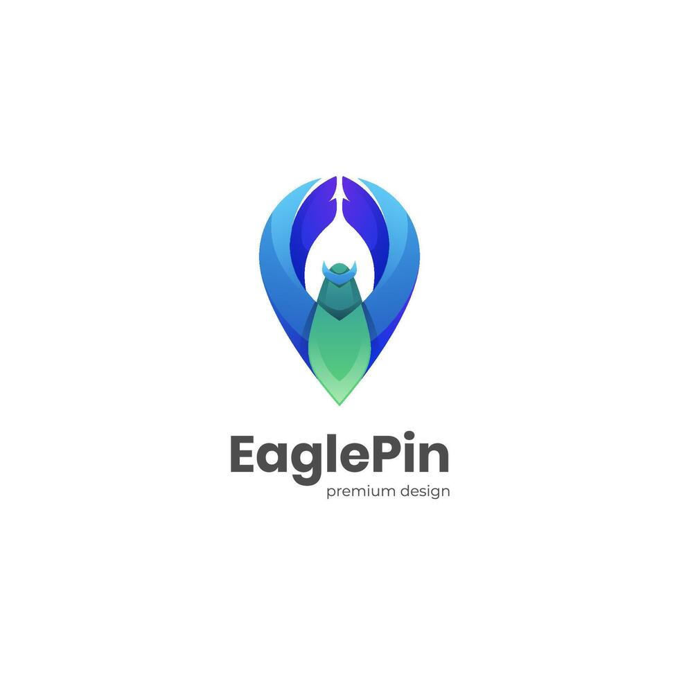 Gradient eagle fly logo design illustration with pin mark graphic element symbol design concept. vector logo template