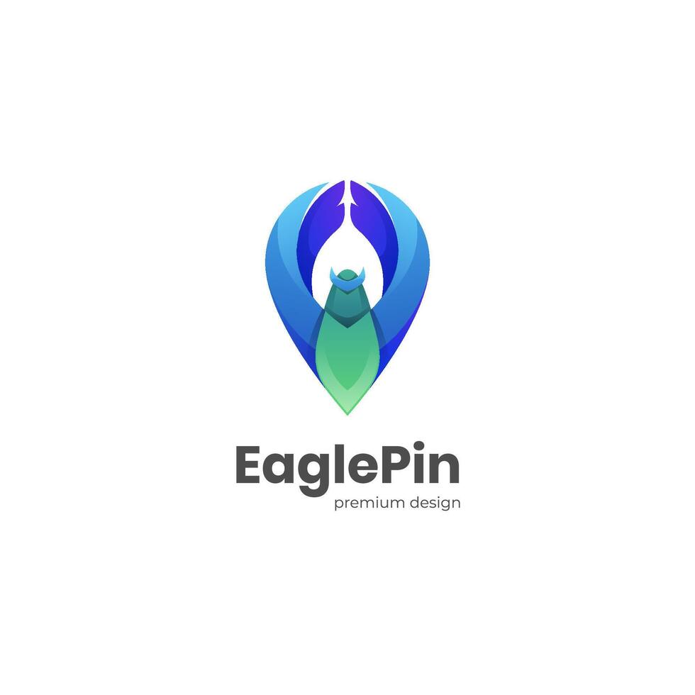 Gradient eagle fly logo design illustration with pin mark graphic element symbol design concept. vector logo template