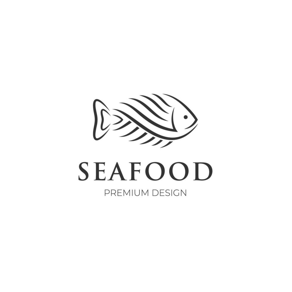 line fish logo icon design with line art style abstract tuna fish element graphic symbol for seafood vector logo template