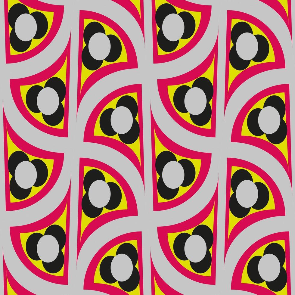 Seamless graphic vector pattern in art deco style with arches, graphic flowers and abstract shapes