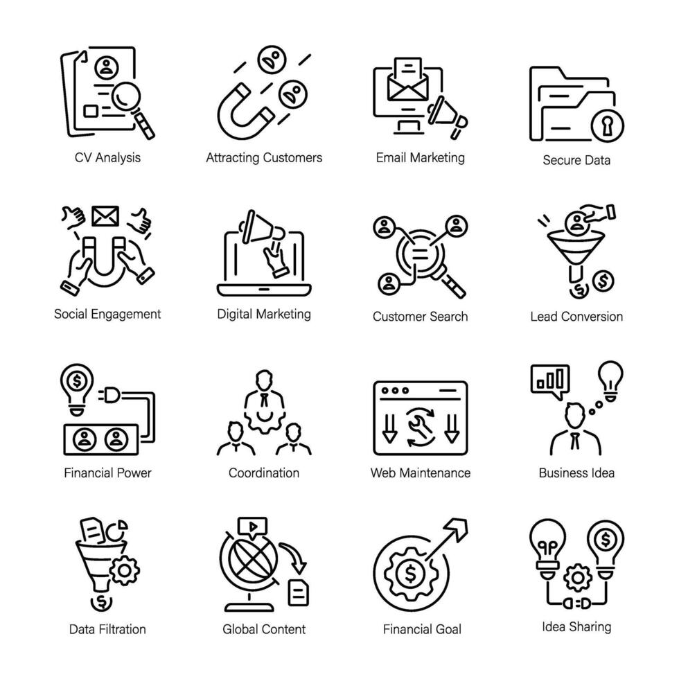 Collection of 16 Lead Generation Linear Icons vector