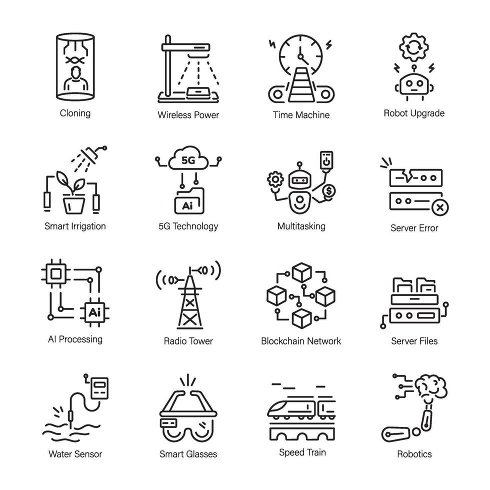 Latest Collection of AI Innovations Linear Icons vector