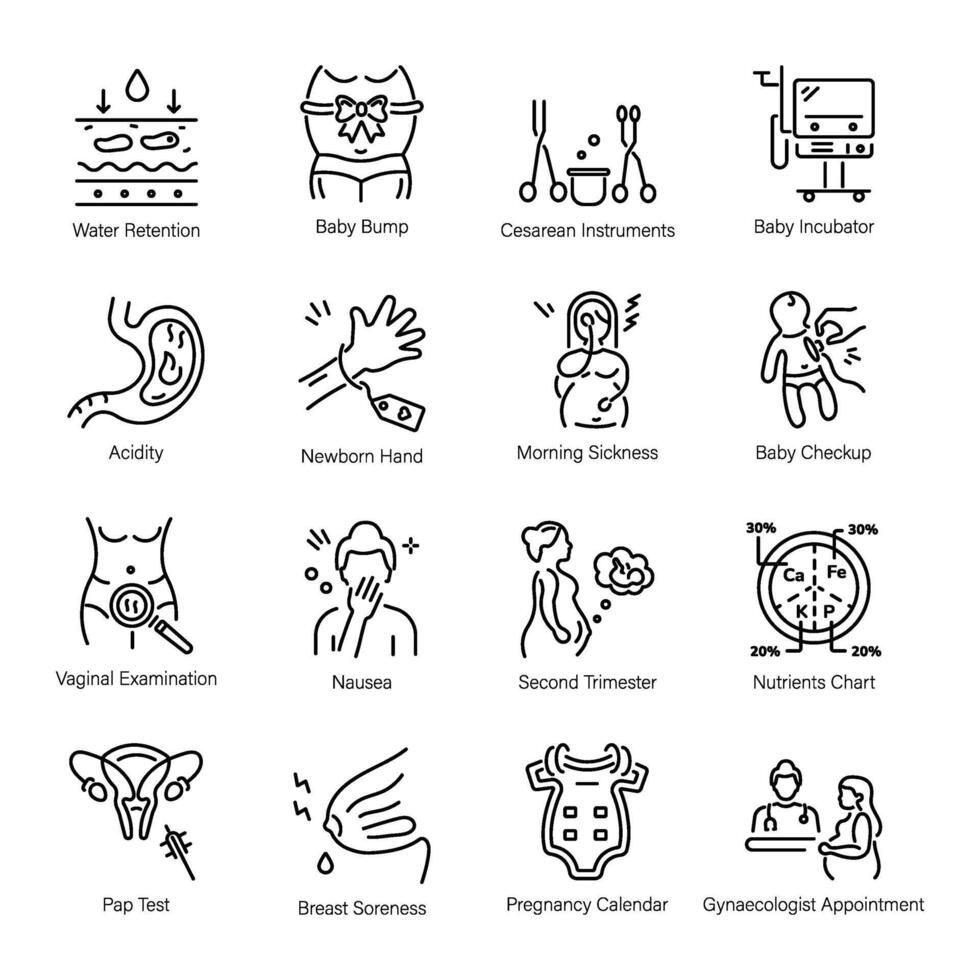 Collection of Pregnancy Symptoms Linear Icons vector