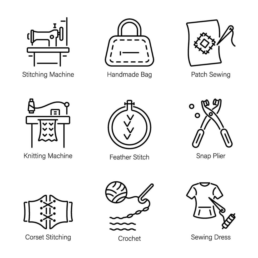 Modern Pack of Sewing Accessories Linear Icons vector