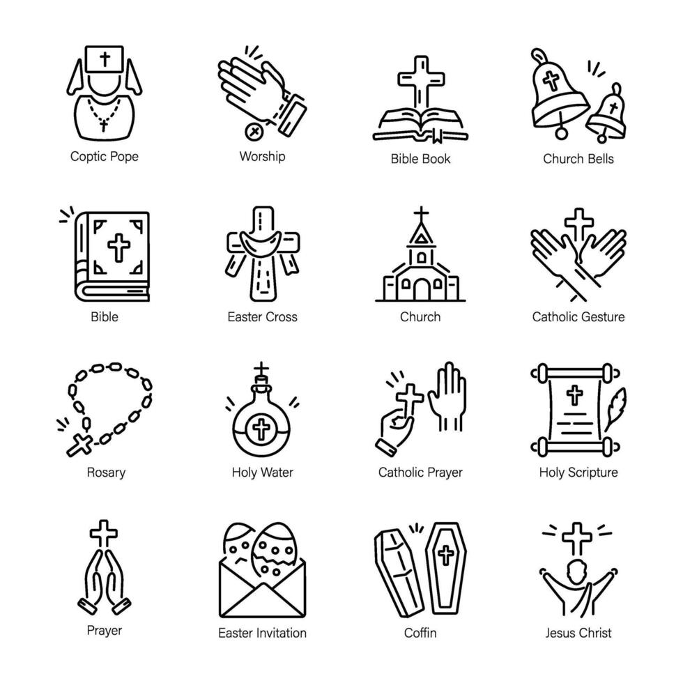 Pack of 16 Orthodox Linear Icons vector