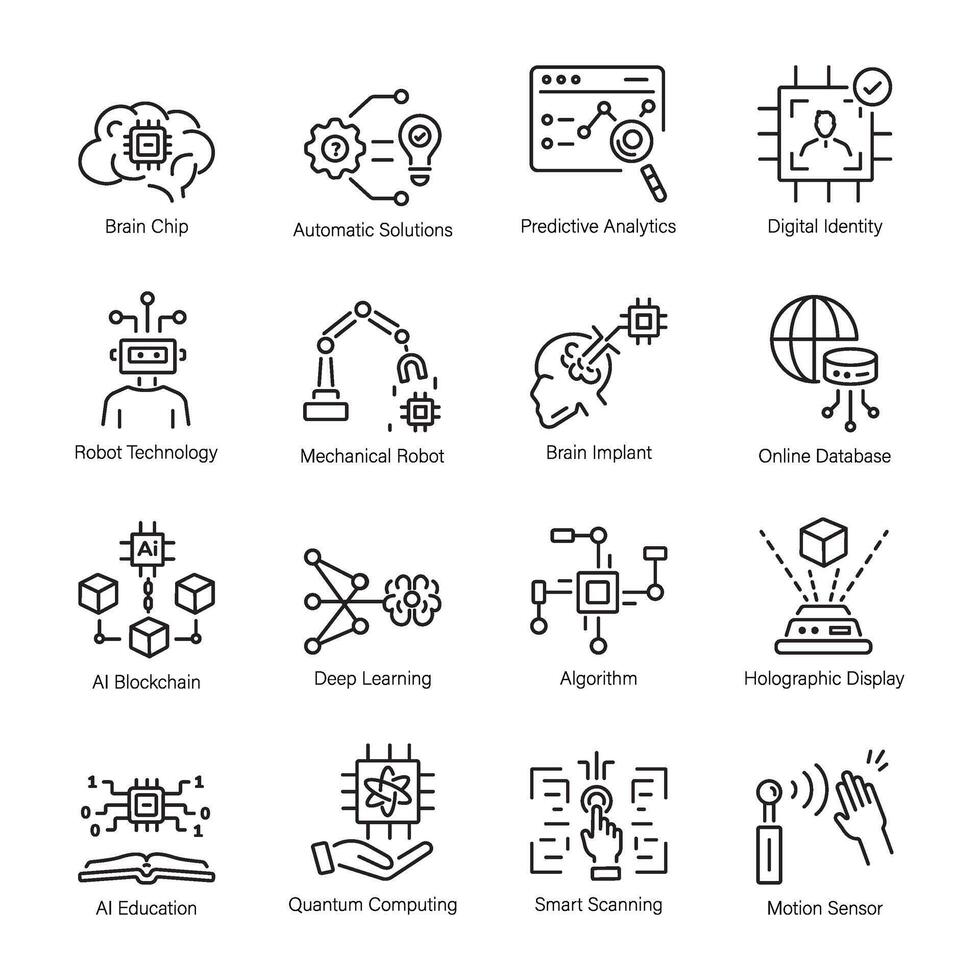 Modern Set of Deep Learning Linear Icons vector