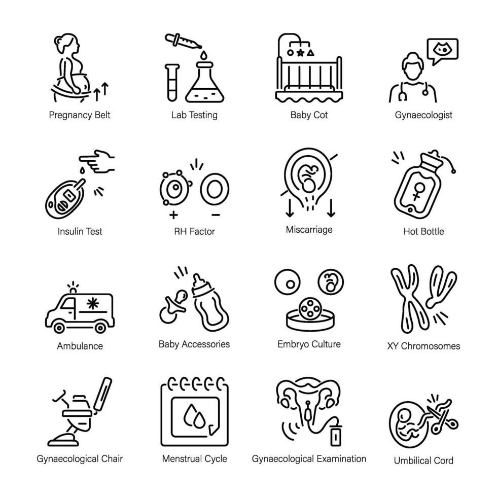 Set of Childbirth Line Style Icons vector