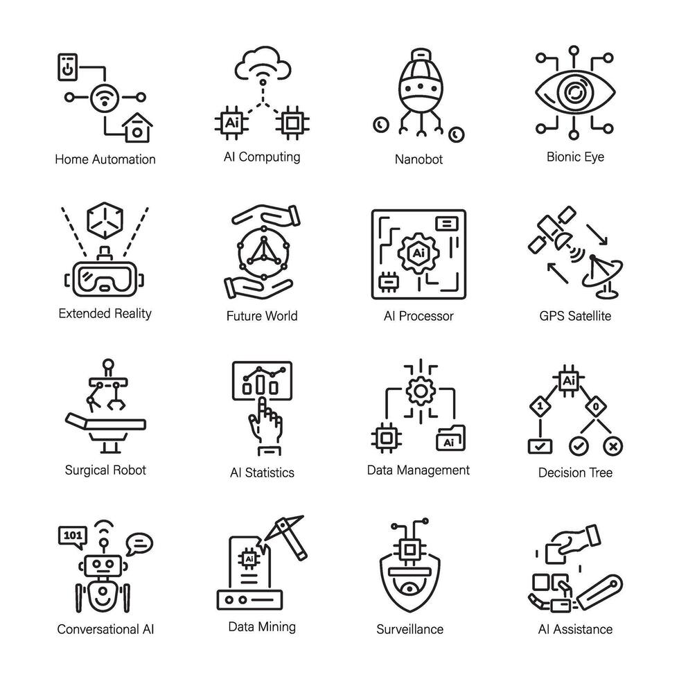 Latest Pack of AI Learning Linear Icons vector