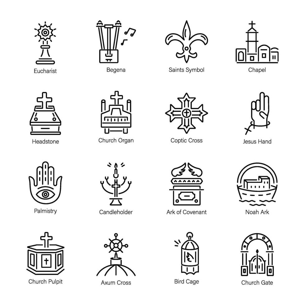 Pack of Christian Belief Linear Icons vector