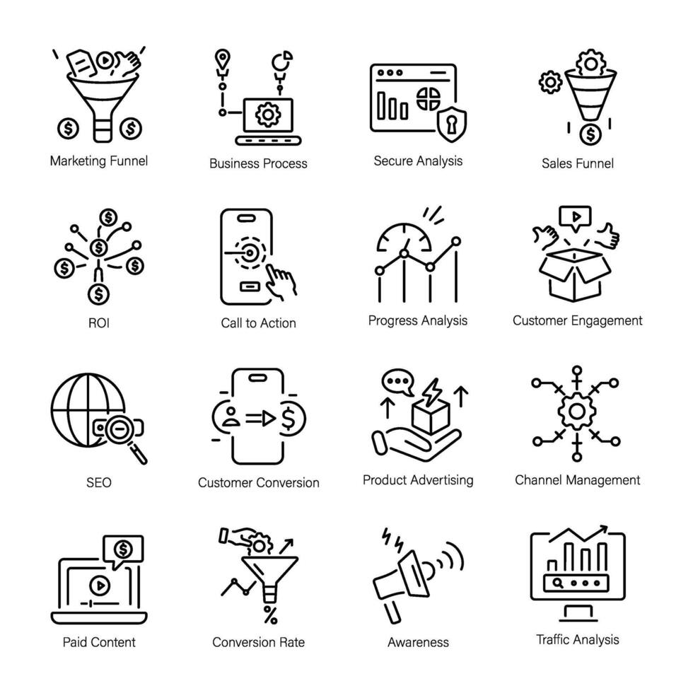 Bundle of Lead Generation Strategies Linear Icons vector