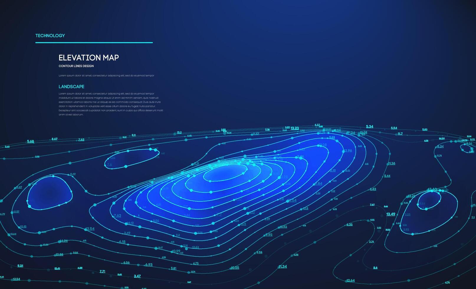 Topographic map blue technology background. Big data elevation map with contour lines. Topographic landscape design. vector