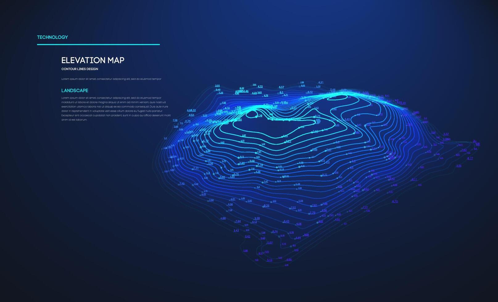 Topographic map blue technology background. Big data elevation map with contour lines. Topographic landscape design. vector