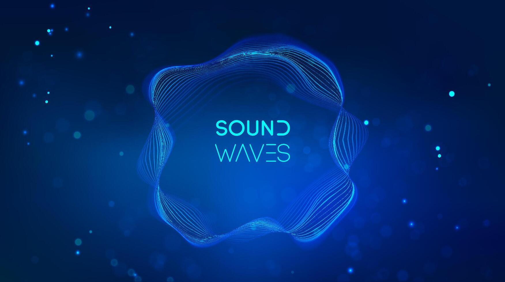 Sound wave circle visualization on blue background. vector
