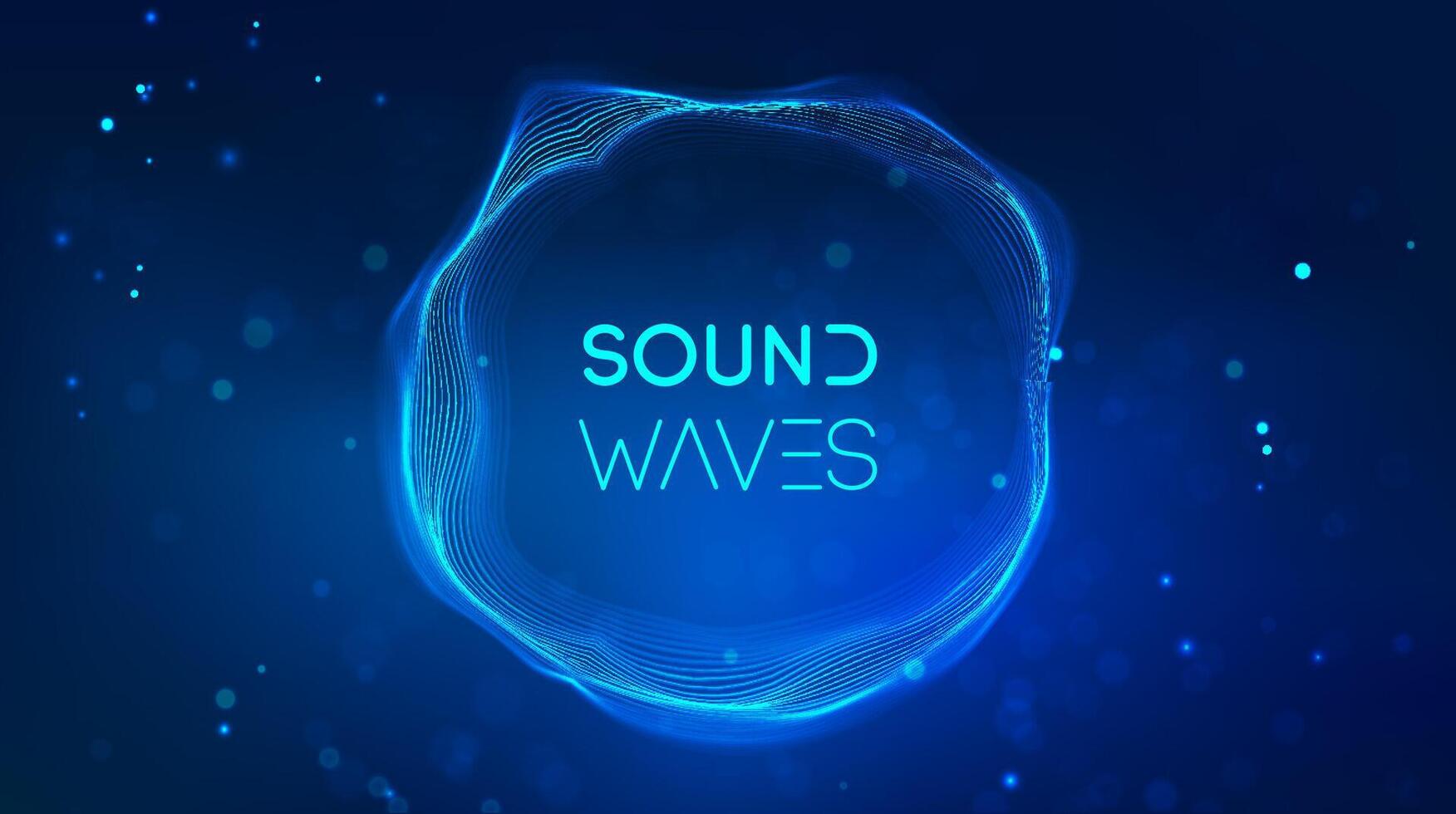 Sound wave circle visualization on blue background. vector