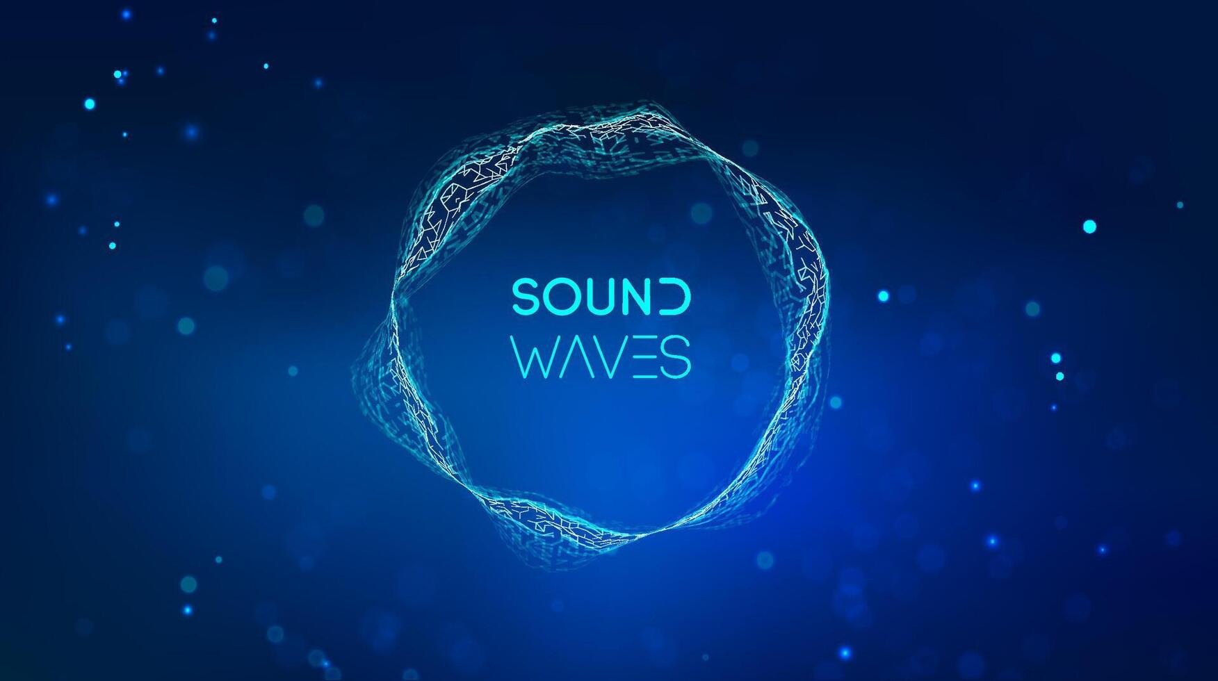 Sound wave circle visualization on blue background. vector