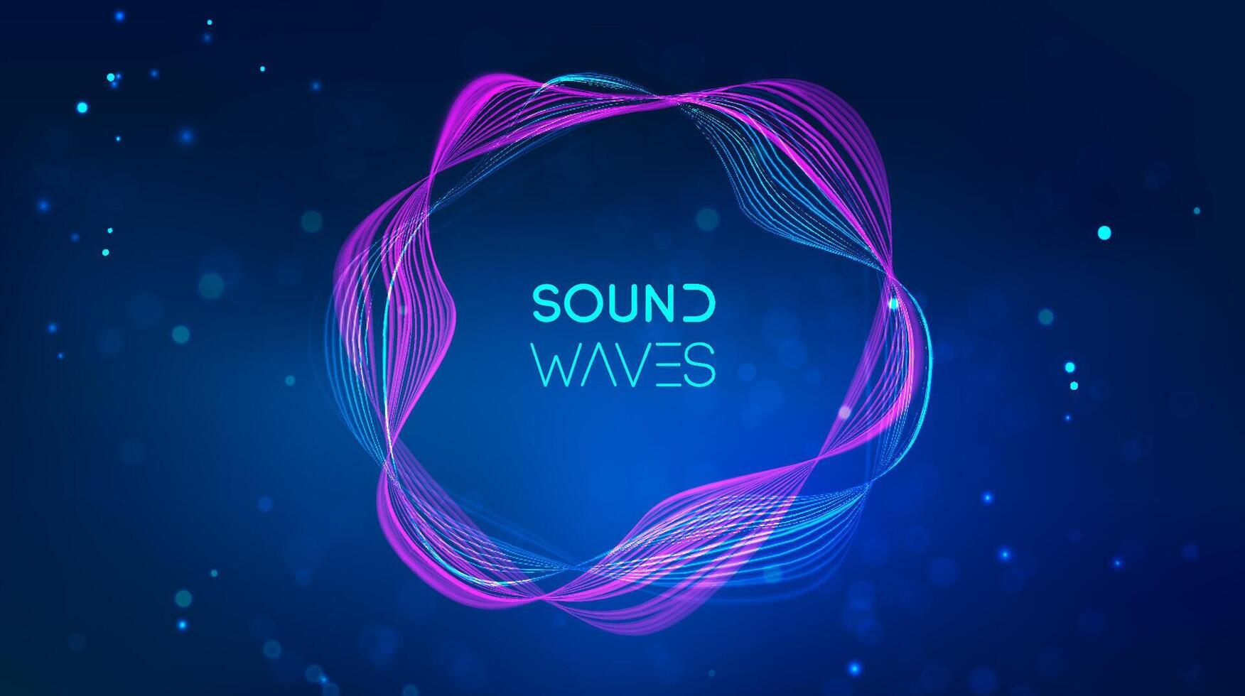 Sound wave circle visualization on blue background. vector