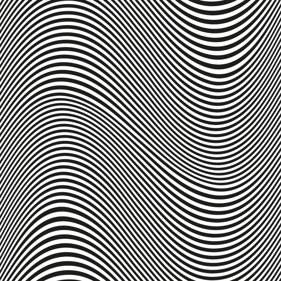 Op art wave seamless pattern. Stripe lines monochrome waves optical illusion distorted pattern. vector