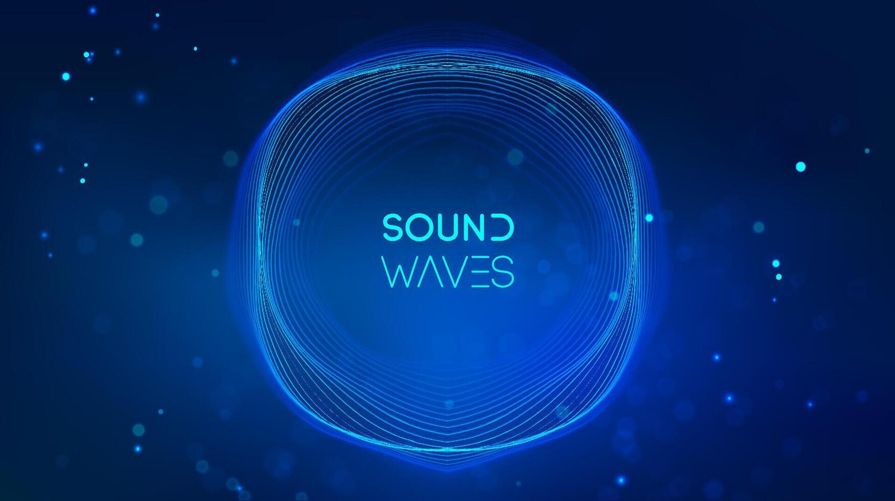 Sound wave circle visualization on blue background. vector