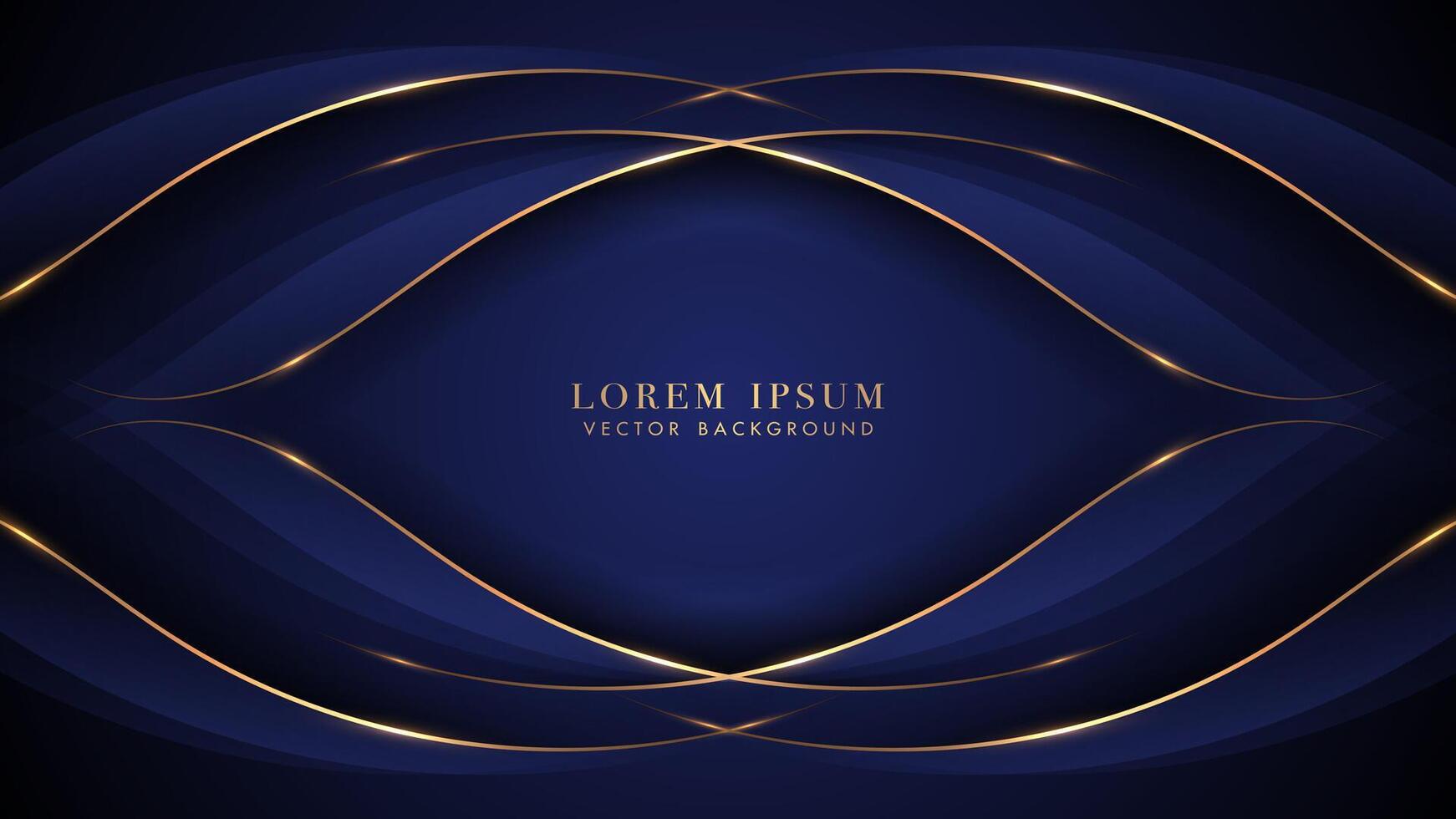 Dark blue background with golden lines and blue curve decoration. Elegant style vector design