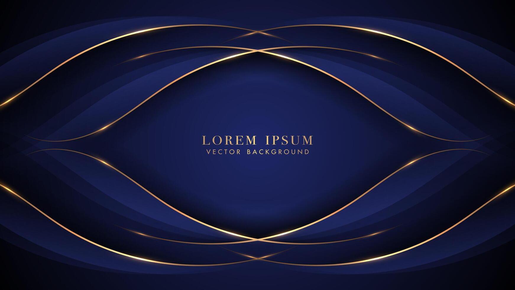 Dark blue background with golden lines and blue curve decoration. Elegant style vector design