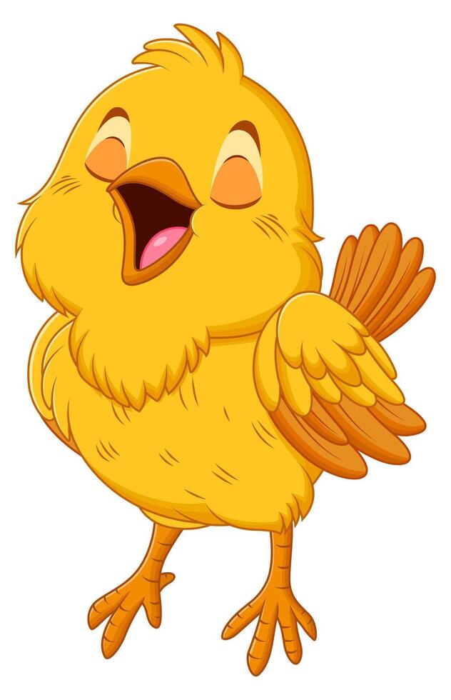 Cute Yellow Bird Cartoon Singing Vector Illustration. Animal Education Icon Concept