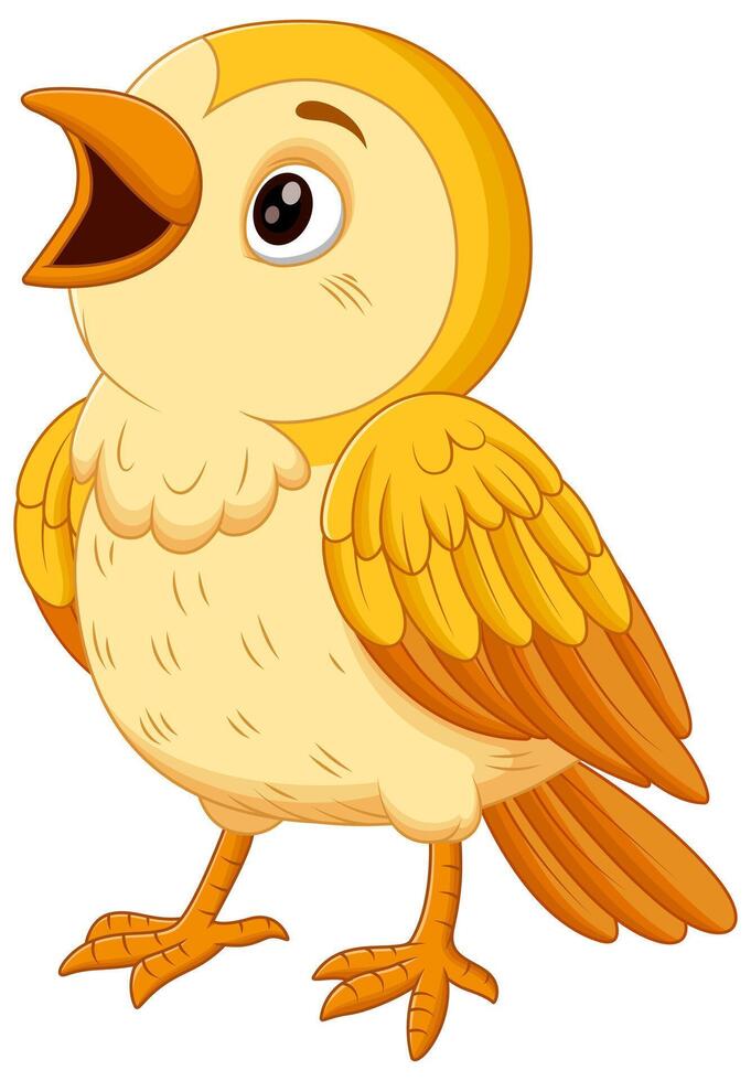 Cute Yellow Bird Cartoon Singing Vector Illustration. Animal Education Icon Concept