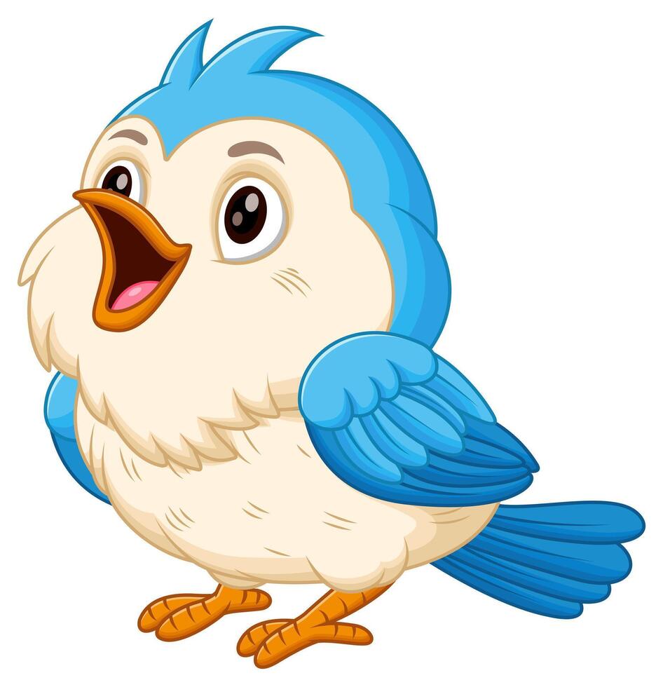 Cute Blue Bird Cartoon Singing Vector Illustration. Animal Education Icon Concept