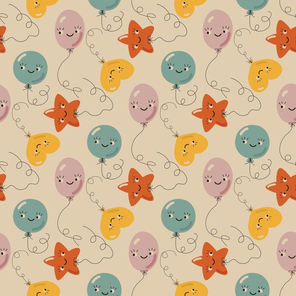 Seamless pattern with funny balloon characters vector illustration