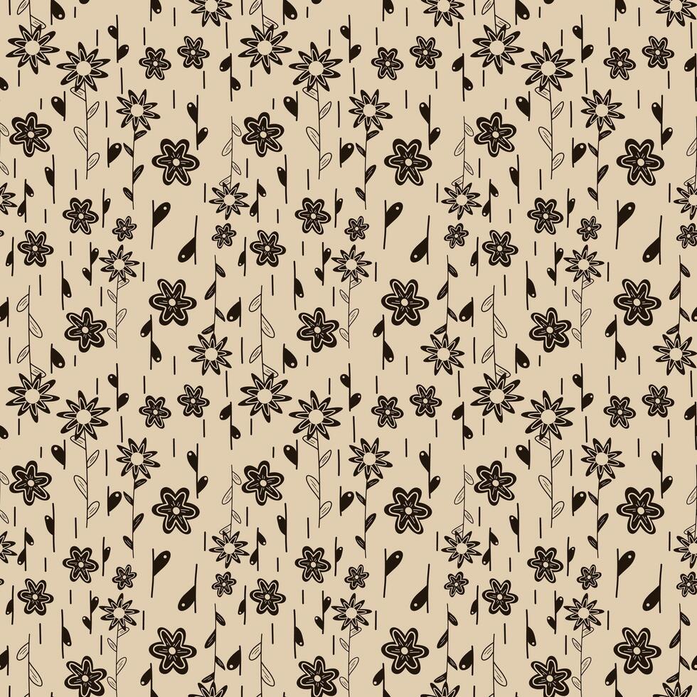 seamless pattern with black flowers and floral elements on a white background vector