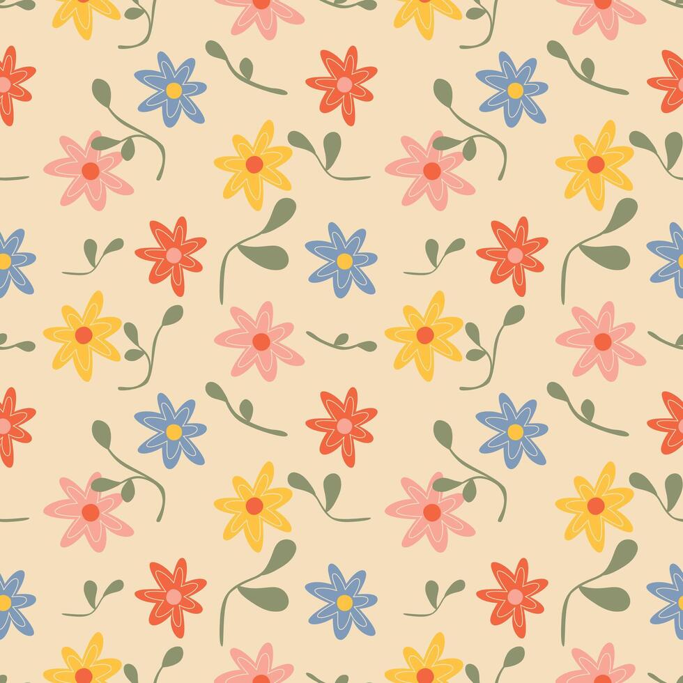 seamless pattern with small multicolored flowers leaves vector illustration