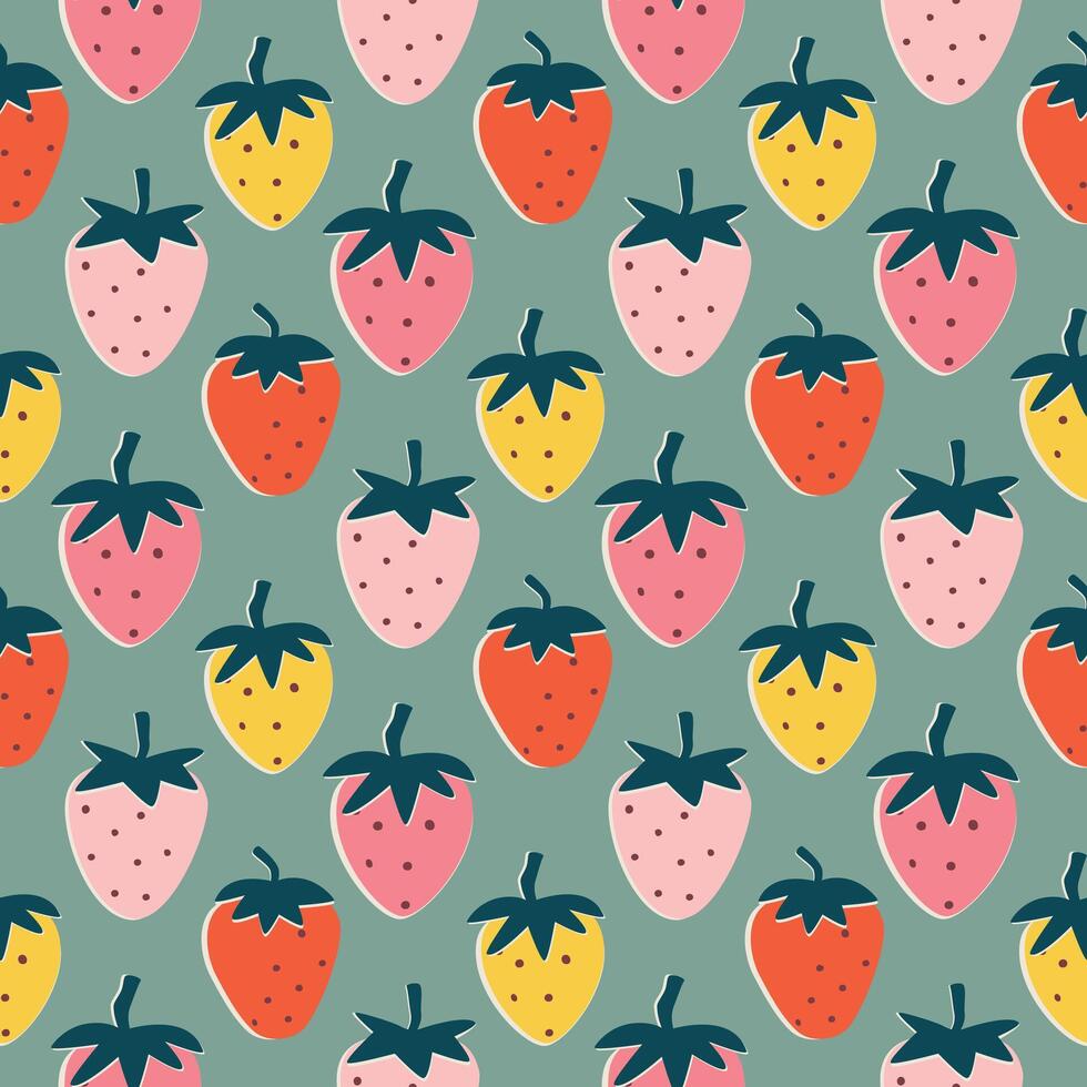 bright multicolored seamless pattern with strawberries vector illustration