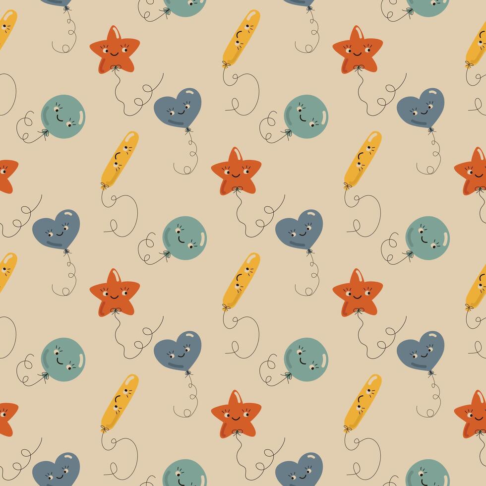 Seamless pattern with funny balloon characters vector illustration