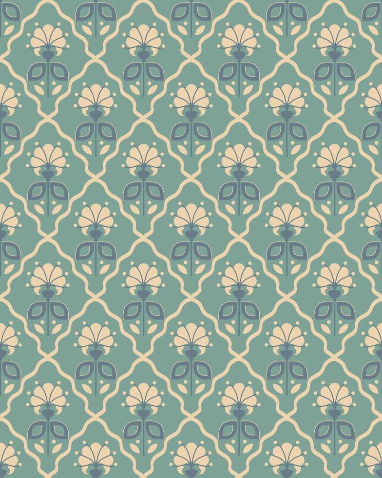 seamless pattern with blue floral ornament vector illustration
