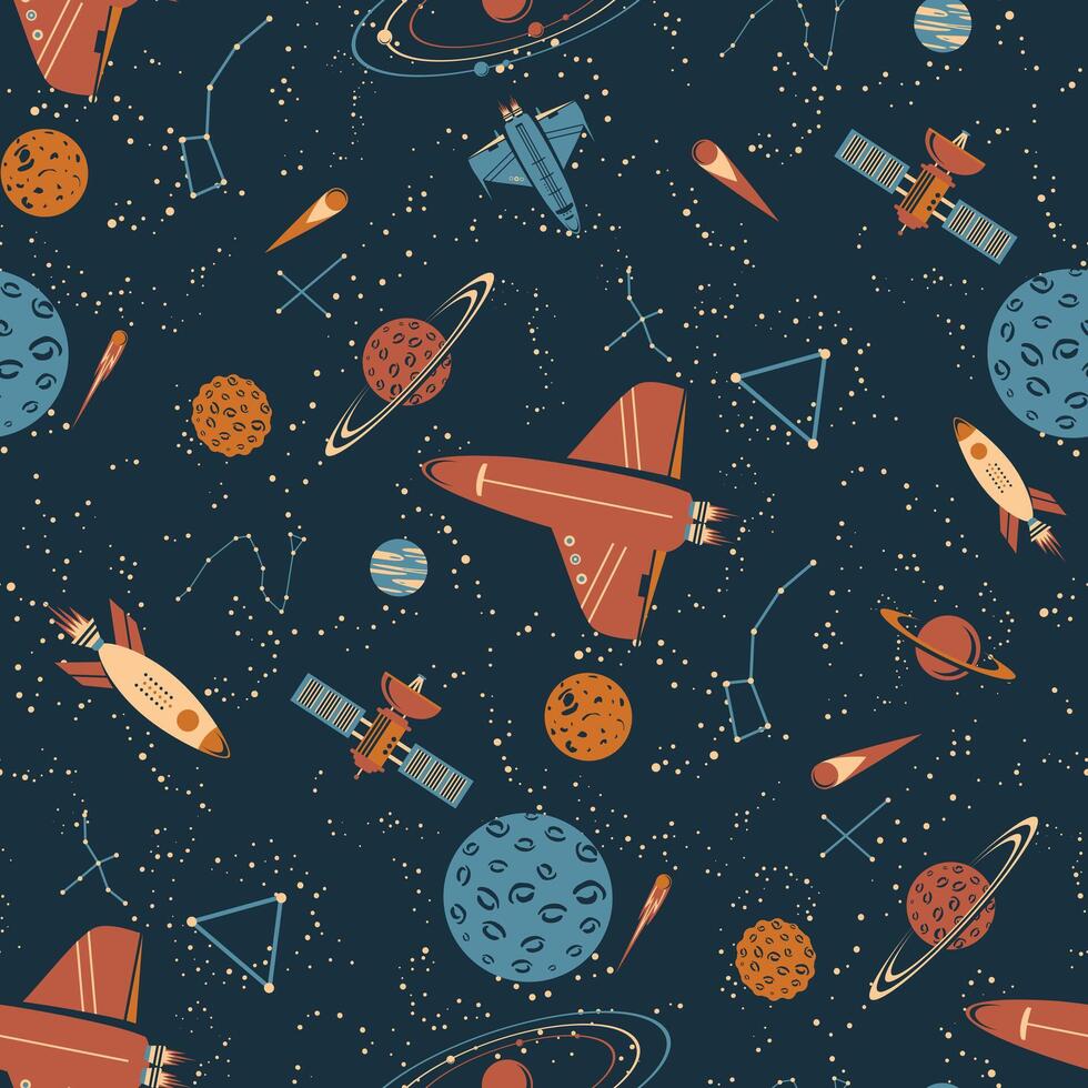 cosmic vintage seamless retro pattern vector illustration