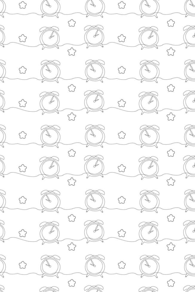 Alarm clock black and white seamless pattern design for tiles, wallpaper, wrapping paper, fabric and texture interior background. vector