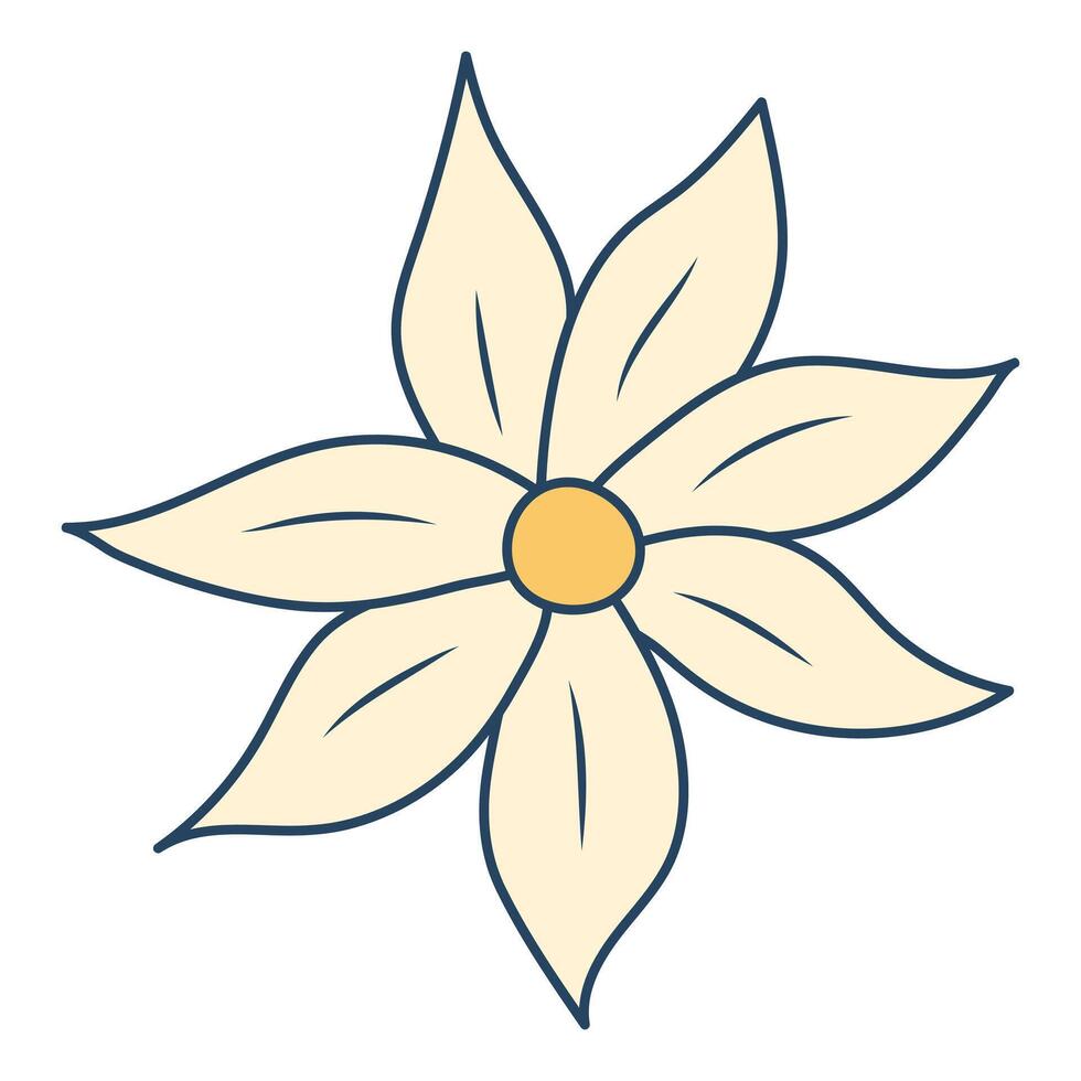 retro maravilloso plumeria flor. vistoso dibujos animados psicodélico años 60, 70s estilo margarita. minimalista Anticuado Arte diseño. vector